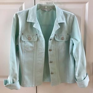 Cabi Denim Jacket in Pale Aqua, Size Small